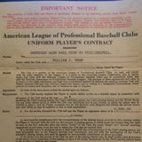 1944 William Wood players contract autographed by Wood and Connie Mack.  Full JSA letter