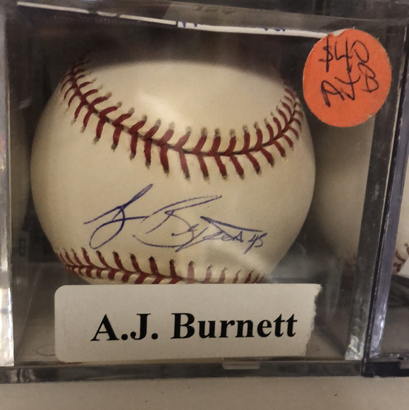 AJ Burnett autographed MLBall - LW Sports