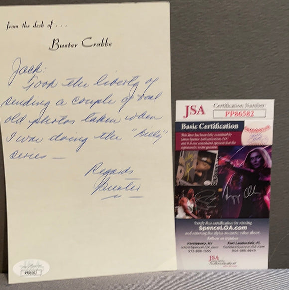 Buster Crabbe autographed note JSA certified