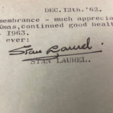 Stan Laurel autographed postcard note postmarked 12/12/62 JSA certified