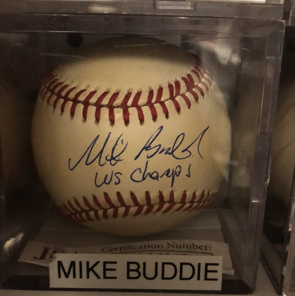 Mike Buddie autographed MLBall WS champs - LW Sports