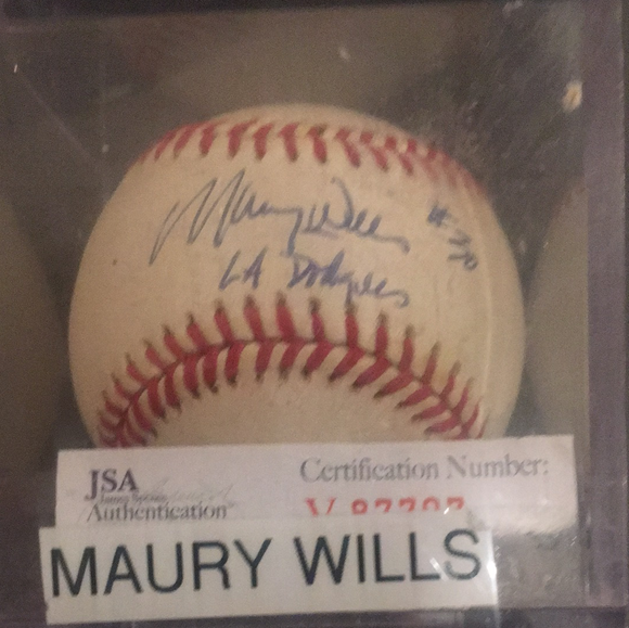 Maury Wills LA Dodgers #30 autographed MLB baseball