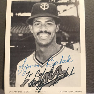 Lyman Bostock autographed 4x5 Twins Issued postcard personalized