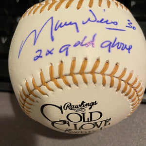 Maury Wills autographed #30 2x gold glove on a Gold Glove Award ball MLB authenticated sticker