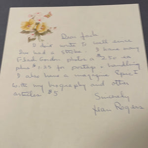 Jean Rogers autographed handwritten letter JSA certified