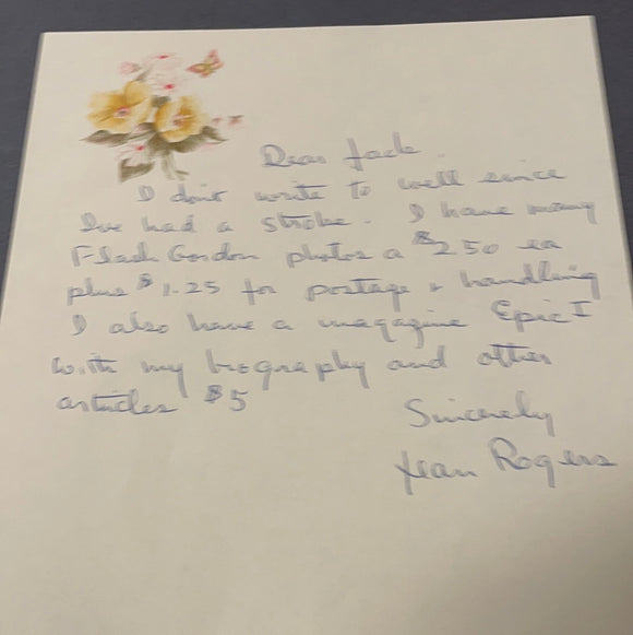 Jean Rogers autographed handwritten letter JSA certified
