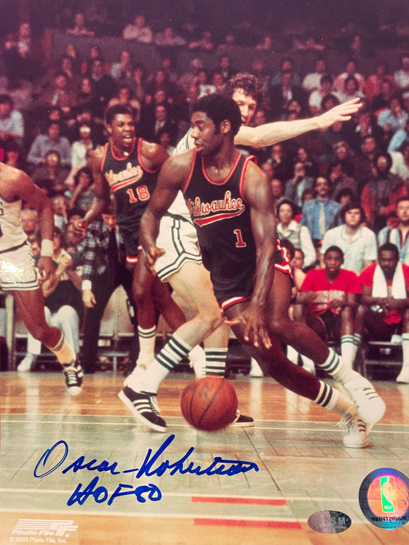 Oscar Robertson autographed with HOF 80 8x10 color photo GTSM sticker