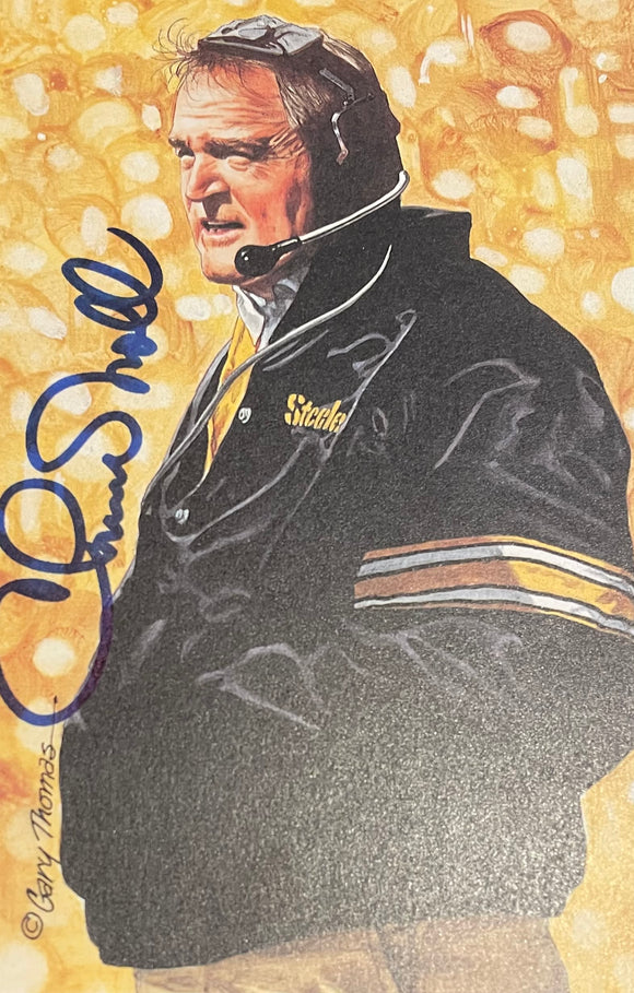 Chuck Noll autographed Goal Line Art color postcard