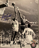 Bill Russell autographed 8x10 BxW photo blocking Wilts shot