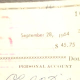 Rare Charlie Finley autographed dated 9/28/64 full  personel check
