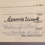 William J Wood players contract sign by Wood and the President Connie Mack
