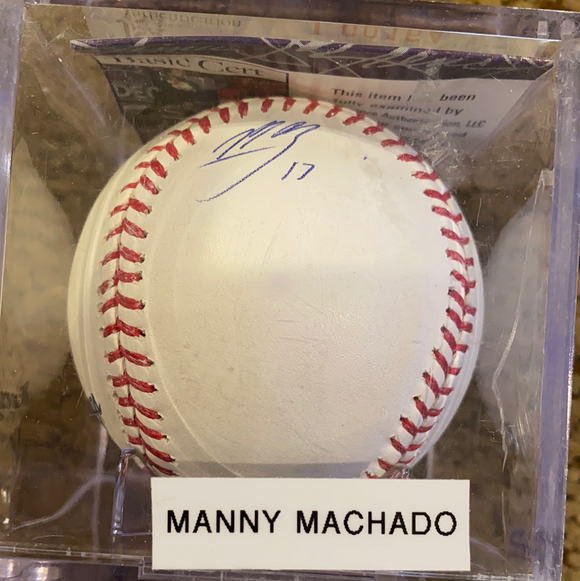 Manny Machado autographed MLB baseball side panel JSA