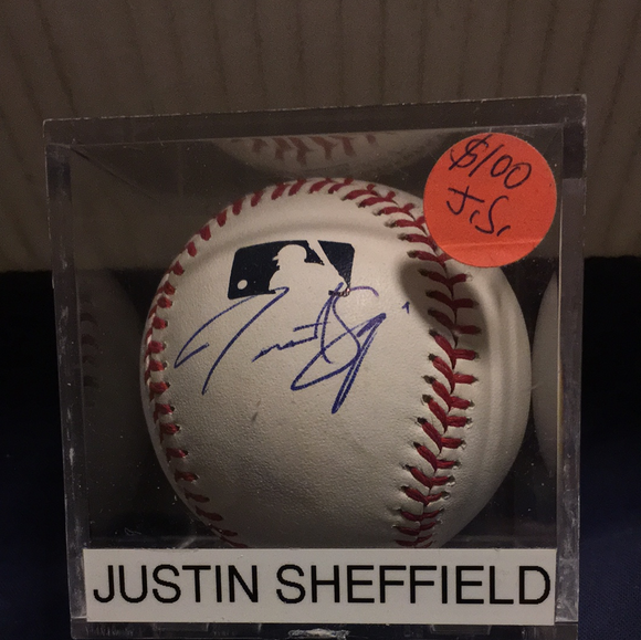 Justus Sheffield autographed MLB baseball side panel