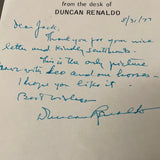 Duncan Renaldo Cisco Kid handwritten letter dated 1977 JSA certified