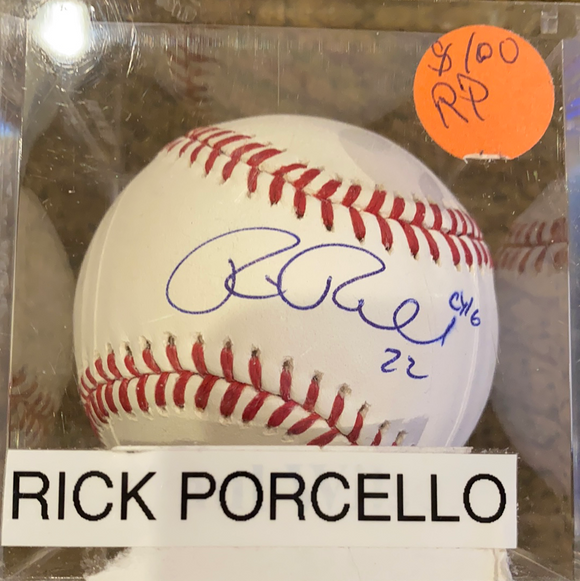 Rick Porcello autographed Major league baseball with CY 16 added