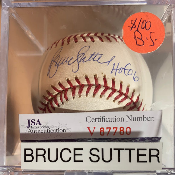 Bruce Sutter autographed MLB baseball HOF 06. JSA certified.