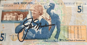 Jack Nicklaus 5 pound note autographed in person