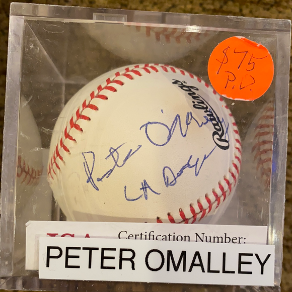 Peter O'Malley LA Dodgers autographed MLball JSA side panel