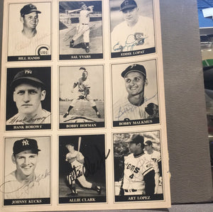Uncut TCMA 9 card sheet with 8 of 9 cards autographed:Bill Hands,Sal Yvars, Kucks, etc.