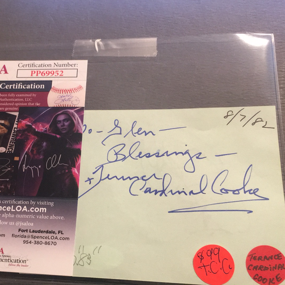 Terrence Cardinal Cooke/Ralph Bellamy autograph album page JSA certified