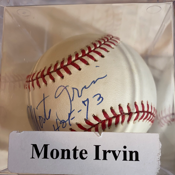 Monte Irvin autographed MLB baseball HOF 73