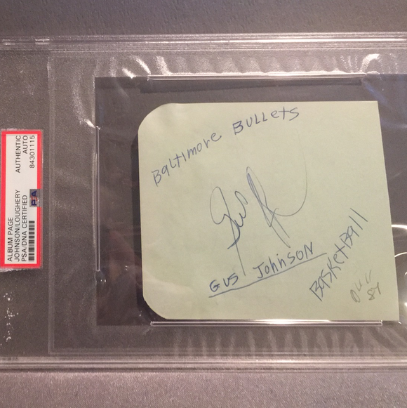 Gus Johnson autographed album page PSA/DNA encapsulated
