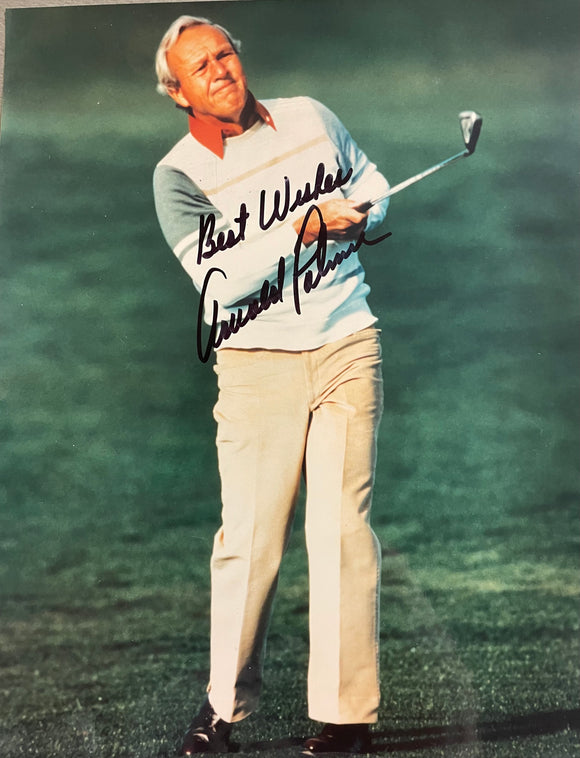 Arnold Palmer Autographed 8x10 color photo. Les Wolff Sports letter