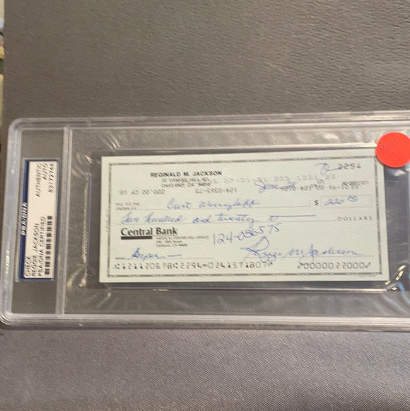 Reggie Jackson autographed personal check PSA/DNA encapsulated