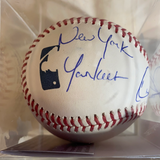 Dion James autographed MLB Baseball 1996 NY Yankees Champions  He played in 6 games.  Rare inscription