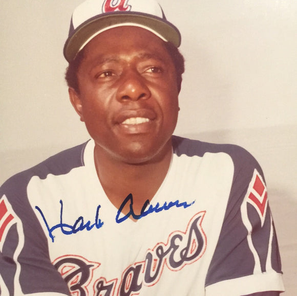 Hank Aaron autographed 8x10 color photo Atlanta Braves uniform