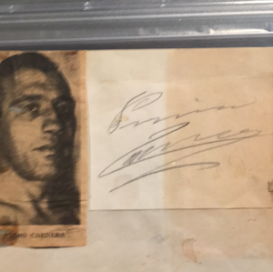 Primo Carnera autographed pencil album page with a picture attached PSA/DNA encapsulated