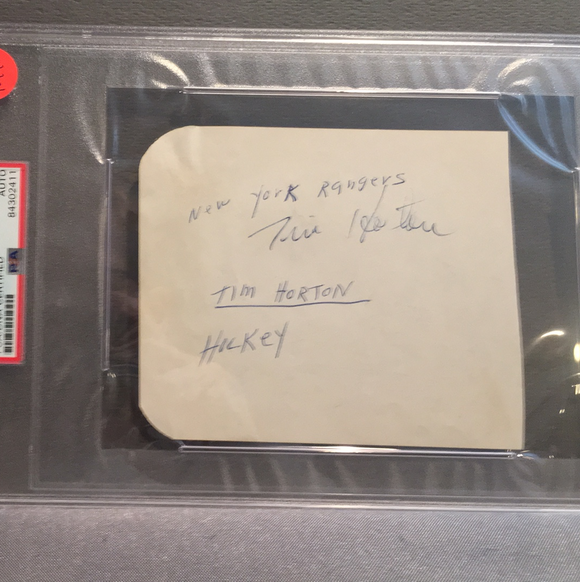 Tim Horton autographed album page PSA/DNA encapsulated