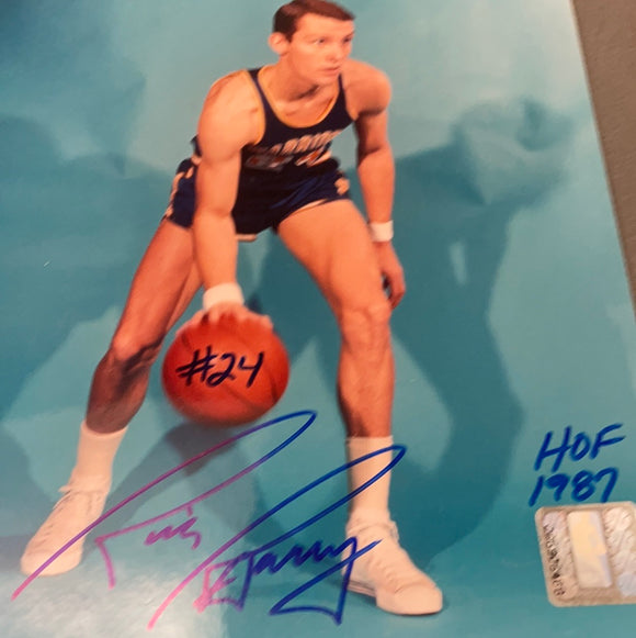 Rick Barry autographed 8x10 color photo with HOF 87 added