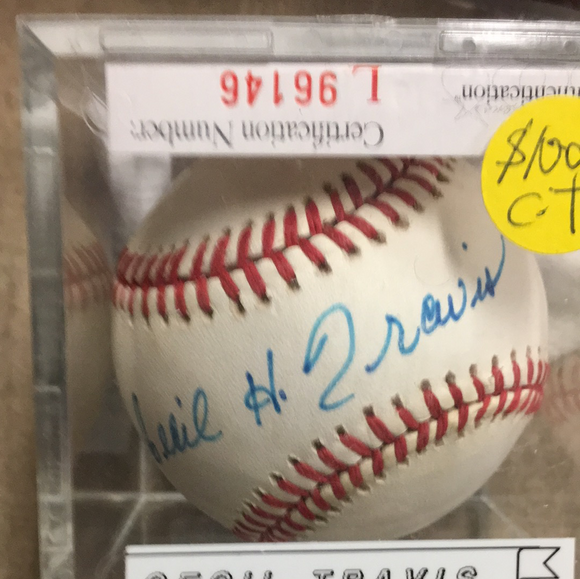 Cecil Travis autographed MLB Baseball JSA
