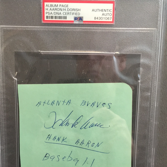 Hank Aaron autographed album page vintage PSA/DNA encapsulated