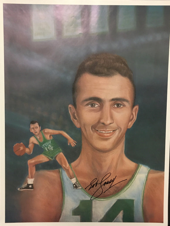 Bob Cousy autographed 18x24 color artist sketch beautifully signed with Les WolffSports LOA w