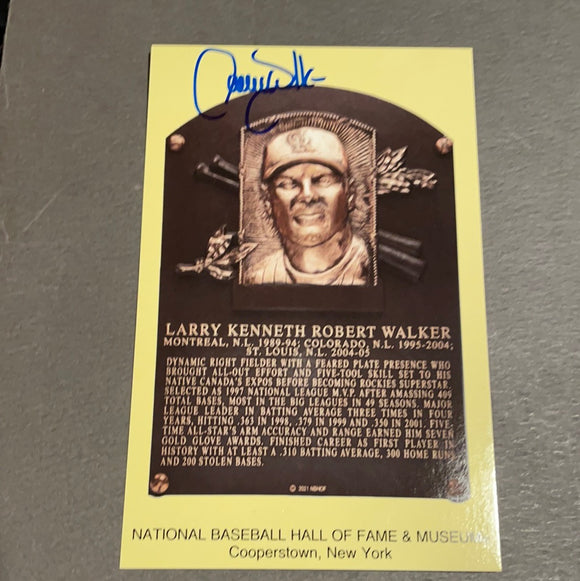 Larry Walker autographed Yellow Hall of Fame Plaque Card Tri-Star authentic