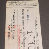 Ed Barrow/Jacob Ruppert autographed Yankee check from 1924.payment for Monroe Schwartz comes with JSA letter.