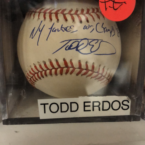 Todd Erdos autographed MLB Baseball  NY Yankees 98 WS