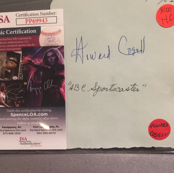Howard Cosell/Mary Gross autographed album page